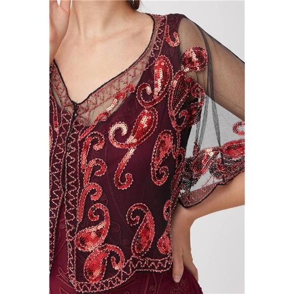 Shawl Wraps Sequin Beaded Cape Black Red - Picture 3 of 6